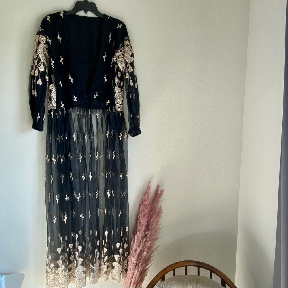 Vintage gold embroidered tulle long jacket